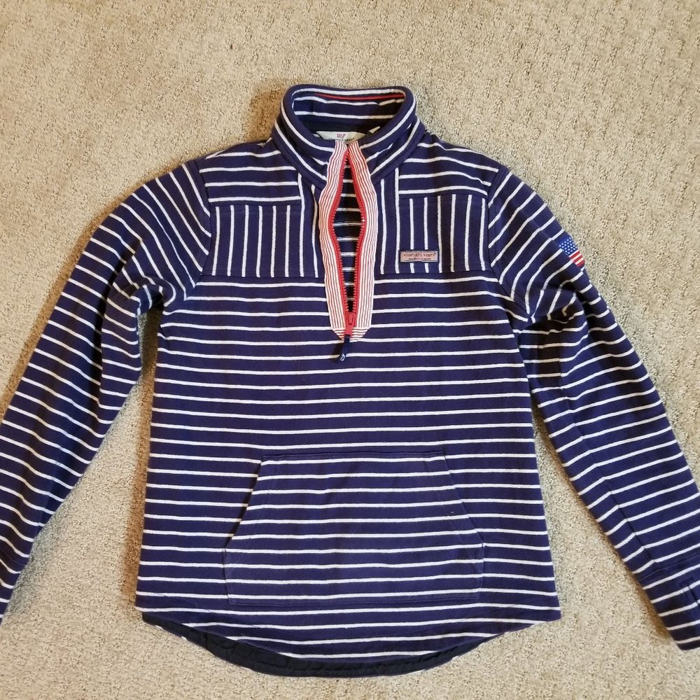Vineyard Vines Cotton Heavyweight 1/4 Zip Nautical Shep Shirt, Women's XS, GUC